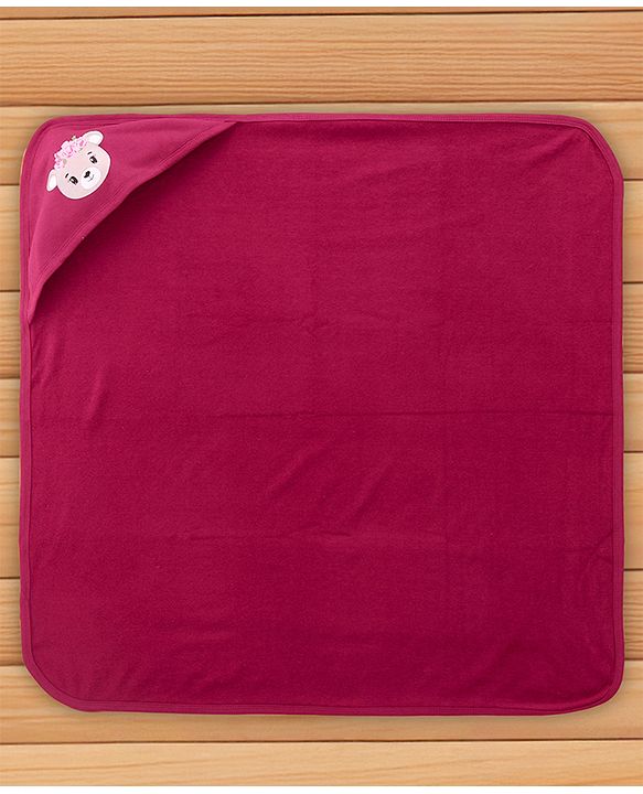 Babyhug Terry Knit Hooded Towel With Animal & Polka Dot Print L 76.2 x B 76.2 cm - Red
