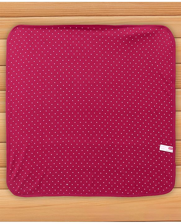 Babyhug Terry Knit Hooded Towel With Animal & Polka Dot Print L 76.2 x B 76.2 cm - Red