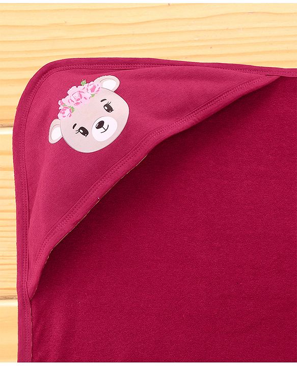 Babyhug Terry Knit Hooded Towel With Animal & Polka Dot Print L 76.2 x B 76.2 cm - Red