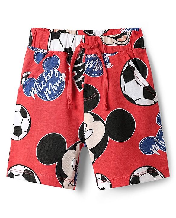 Babyhug Disney Single Jersey Knit Half Sleeves Co-ords Shorts Night Suit with Mickey Mouse Graphics - Red