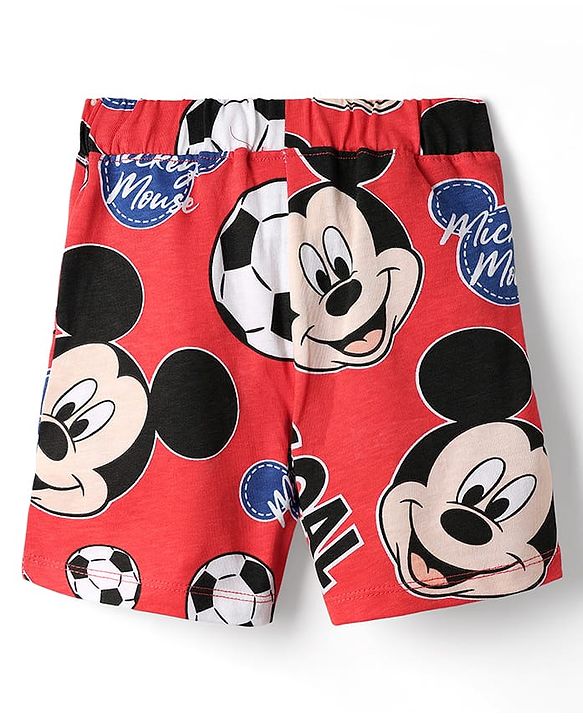 Babyhug Disney Single Jersey Knit Half Sleeves Co-ords Shorts Night Suit with Mickey Mouse Graphics - Red