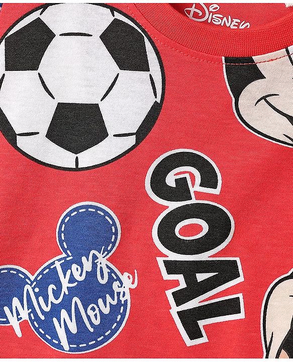 Babyhug Disney Single Jersey Knit Half Sleeves Co-ords Shorts Night Suit with Mickey Mouse Graphics - Red