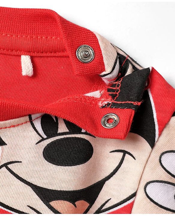 Babyhug Disney Single Jersey Knit Half Sleeves Co-ords Shorts Night Suit with Mickey Mouse Graphics - Red