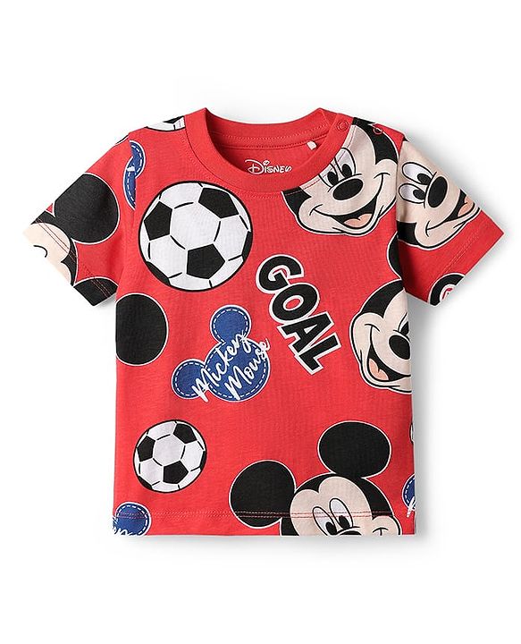 Babyhug Disney Single Jersey Knit Half Sleeves Co-ords Shorts Night Suit with Mickey Mouse Graphics - Red
