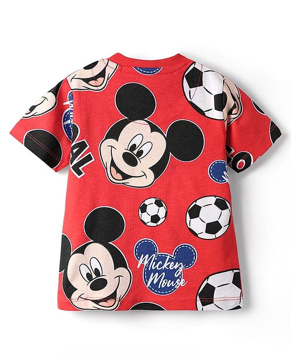 Babyhug Disney Single Jersey Knit Half Sleeves Co-ords Shorts Night Suit with Mickey Mouse Graphics - Red