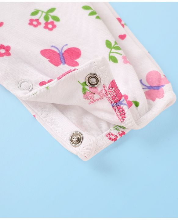 Babyhug 100% Cotton Interlock Knit Full Length Romper with Floral Print Pack of 2 - White & Purple