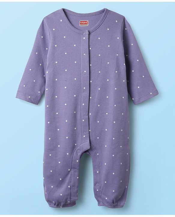 Babyhug 100% Cotton Interlock Knit Full Length Romper with Floral Print Pack of 2 - White & Purple