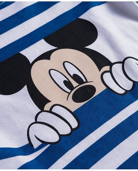 Babyhug Disney Single Jersey Knit Full Sleeves Night Suit With Mickey Mouse Graphics - Navy Blue