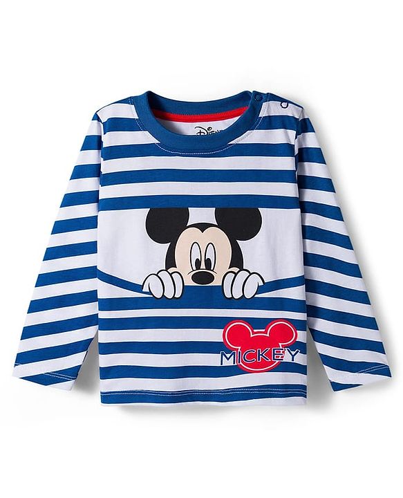 Babyhug Disney Single Jersey Knit Full Sleeves Night Suit With Mickey Mouse Graphics - Navy Blue