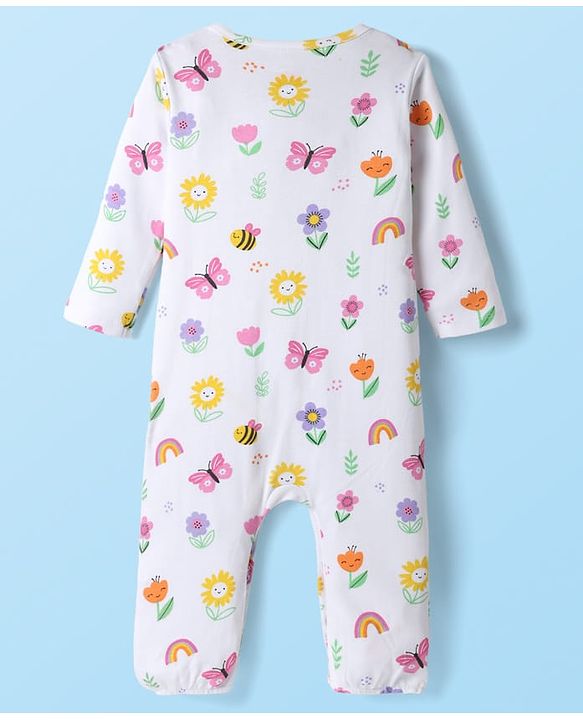 Babyhug 100% Cotton Interlock Knit Full Sleeves Rompers With Polka Dots & Floral Print Pack Of 2 - Purple & White