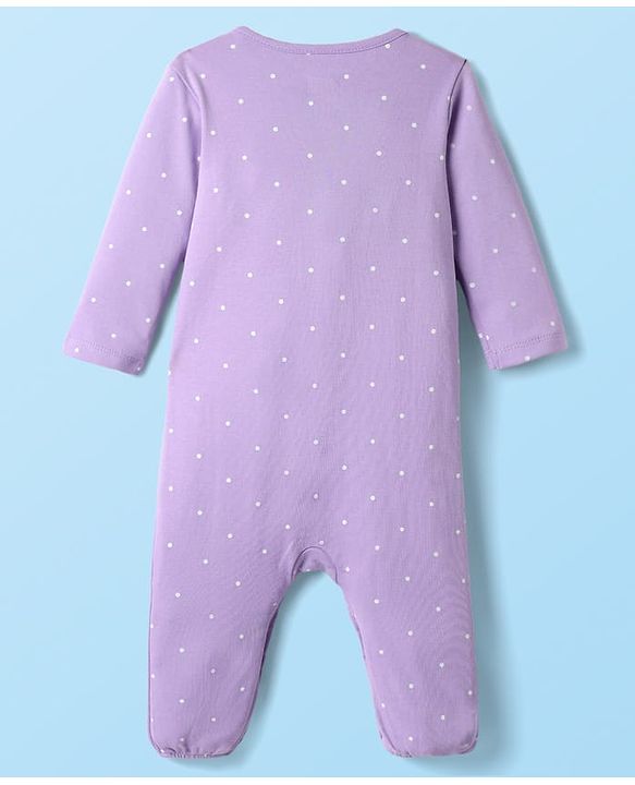 Babyhug 100% Cotton Interlock Knit Full Sleeves Rompers With Polka Dots & Floral Print Pack Of 2 - Purple & White