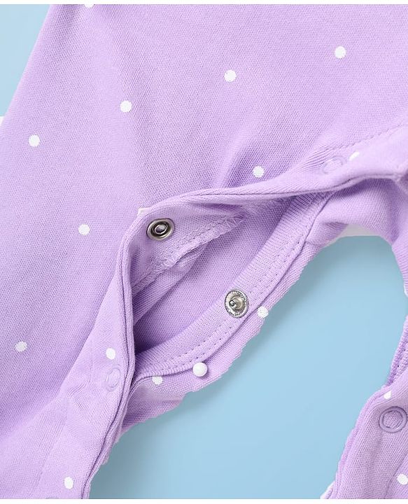 Babyhug 100% Cotton Interlock Knit Full Sleeves Rompers With Polka Dots & Floral Print Pack Of 2 - Purple & White