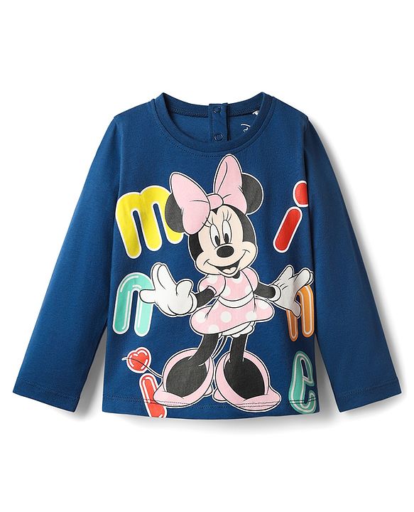 Babyhug Disney Single Jersey Knit Full Sleeves Night Suit with Minnie Mouse Graphics - Navy Blue