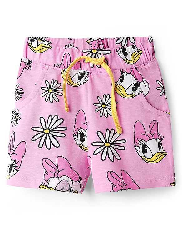 Babyhug Disney Single Jersey Knit Half Sleeves Co-ords Shorts Night Suit with Daisy Duck Graphics - Pink