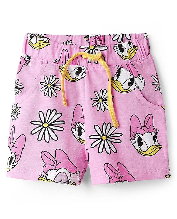 Babyhug Disney Single Jersey Knit Half Sleeves Co-ords Shorts Night Suit with Daisy Duck Graphics - Pink