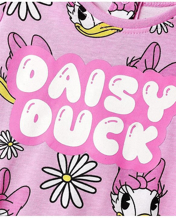 Babyhug Disney Single Jersey Knit Half Sleeves Co-ords Shorts Night Suit with Daisy Duck Graphics - Pink