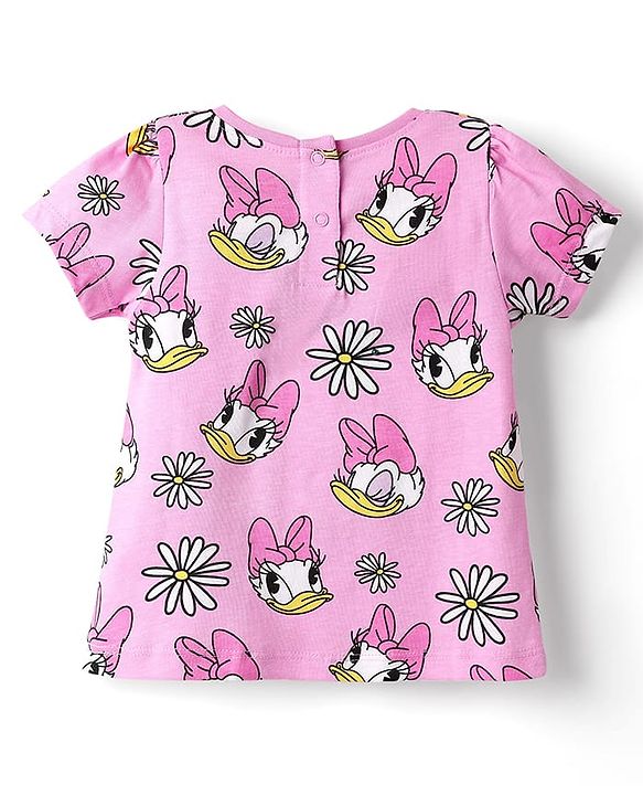Babyhug Disney Single Jersey Knit Half Sleeves Co-ords Shorts Night Suit with Daisy Duck Graphics - Pink
