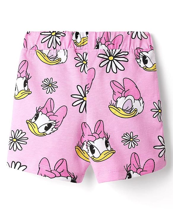 Babyhug Disney Single Jersey Knit Half Sleeves Co-ords Shorts Night Suit with Daisy Duck Graphics - Pink