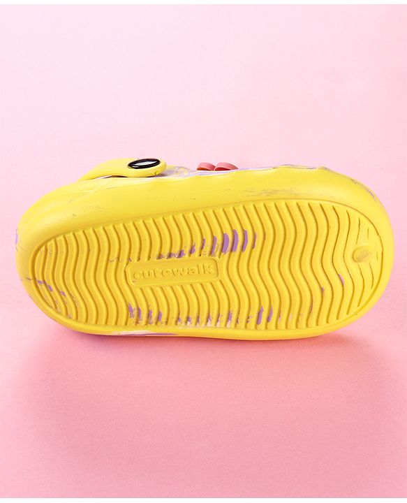 Cute Walk by Babyhug Clogs with Floral Applique & Back Strap - Purple & Yellow