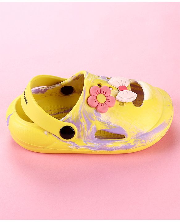 Cute Walk by Babyhug Clogs with Floral Applique & Back Strap - Purple & Yellow