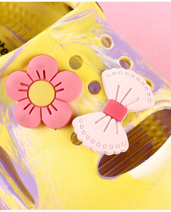 Cute Walk by Babyhug Clogs with Floral Applique & Back Strap - Purple & Yellow