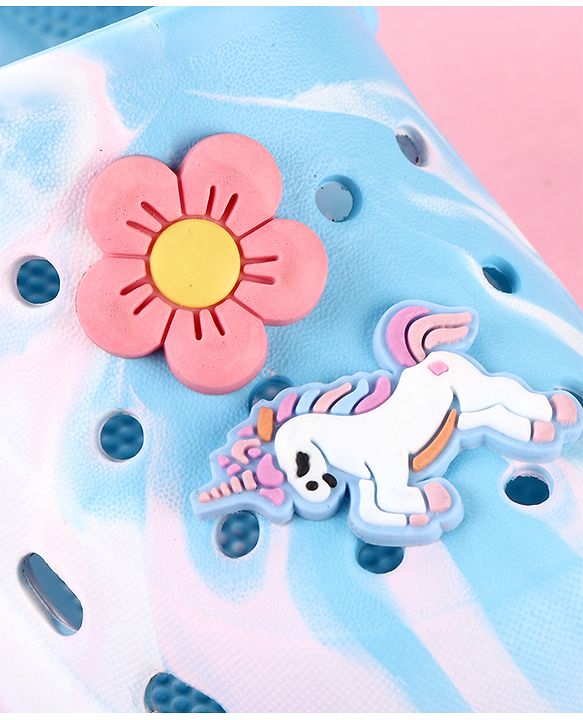 Cute Walk by Babyhug Clogs with Floral & Unicorn Applique & Back Strap - Blue