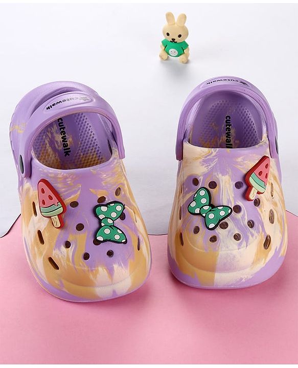 Cute Walk by Babyhug Clogs with Bow Applique & Back Strap - Purple