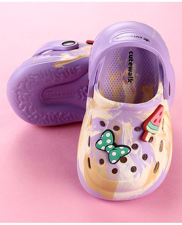 Cute Walk by Babyhug Clogs with Bow Applique & Back Strap - Purple