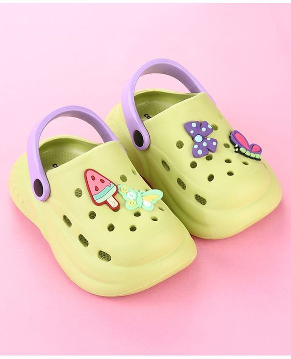 Cute Walk by Babyhug Clogs with Butterfly Applique & Back Strap - Lime Green