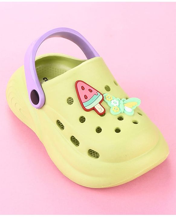 Cute Walk by Babyhug Clogs with Butterfly Applique & Back Strap - Lime Green
