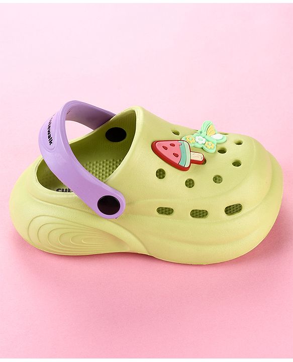 Cute Walk by Babyhug Clogs with Butterfly Applique & Back Strap - Lime Green
