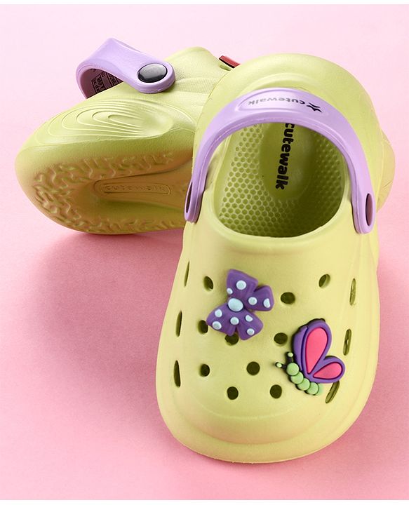 Cute Walk by Babyhug Clogs with Butterfly Applique & Back Strap - Lime Green