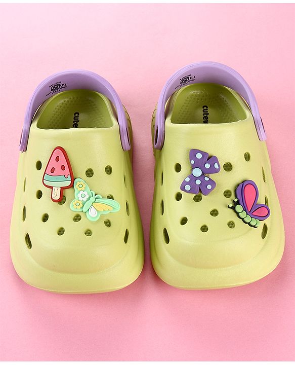 Cute Walk by Babyhug Clogs with Butterfly Applique & Back Strap - Lime Green