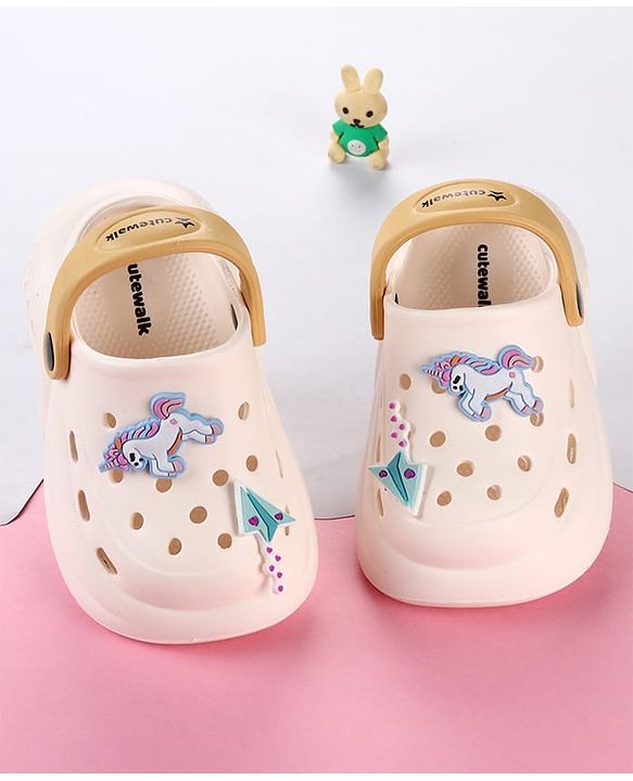 Cute Walk by Babyhug Clogs with Unicorn Applique & Back Strap - White