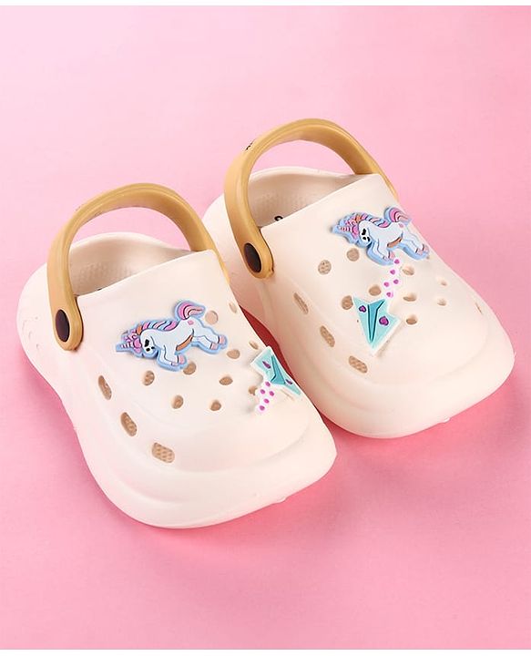 Cute Walk by Babyhug Clogs with Unicorn Applique & Back Strap - White