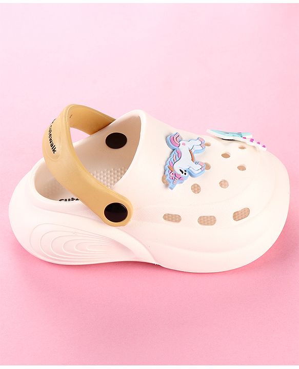 Cute Walk by Babyhug Clogs with Unicorn Applique & Back Strap - White