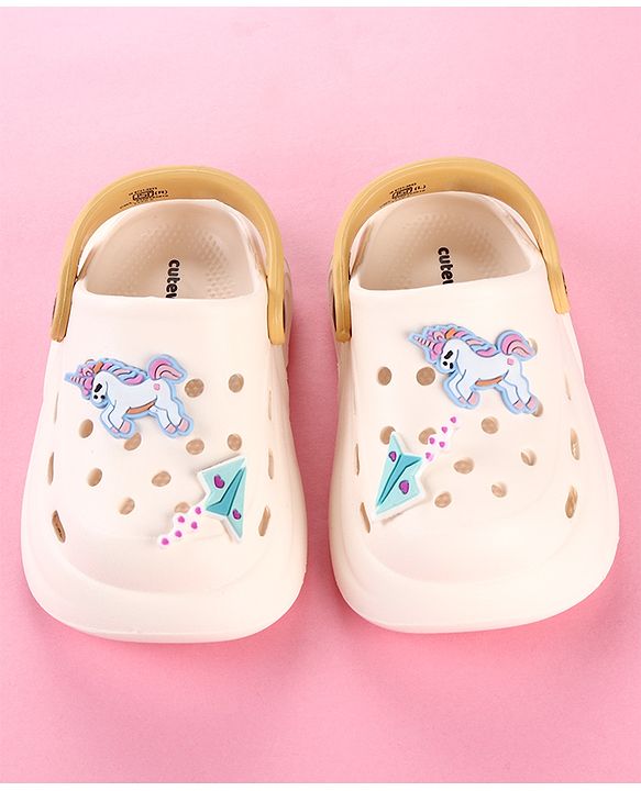 Cute Walk by Babyhug Clogs with Unicorn Applique & Back Strap - White