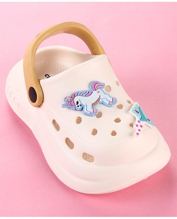 Cute Walk by Babyhug Clogs with Unicorn Applique & Back Strap - White