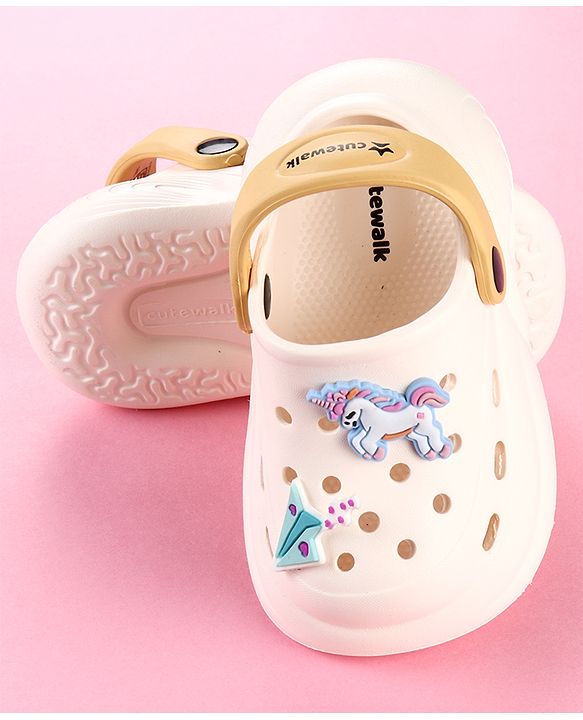 Cute Walk by Babyhug Clogs with Unicorn Applique & Back Strap - White