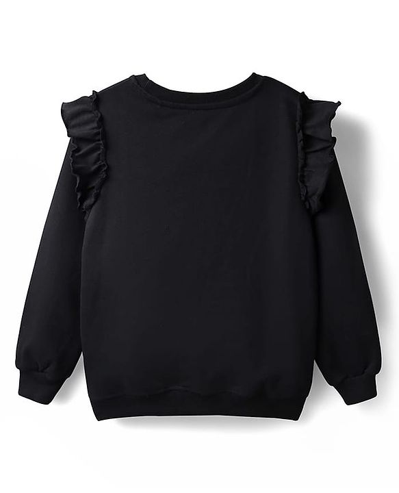 Pine Kids 100% Cotton Full Sleeves Floral Printed Sweatshirt With Frill Design - Black