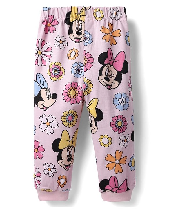 Babyhug Disney Single Jersey Knit Full Sleeves Co-ords Night Suit with Minnie Mouse Graphics - Pink