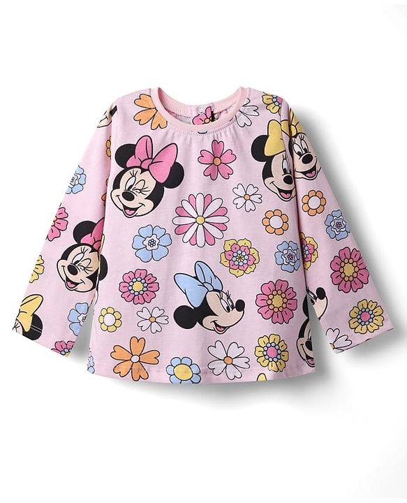 Babyhug Disney Single Jersey Knit Full Sleeves Co-ords Night Suit with Minnie Mouse Graphics - Pink