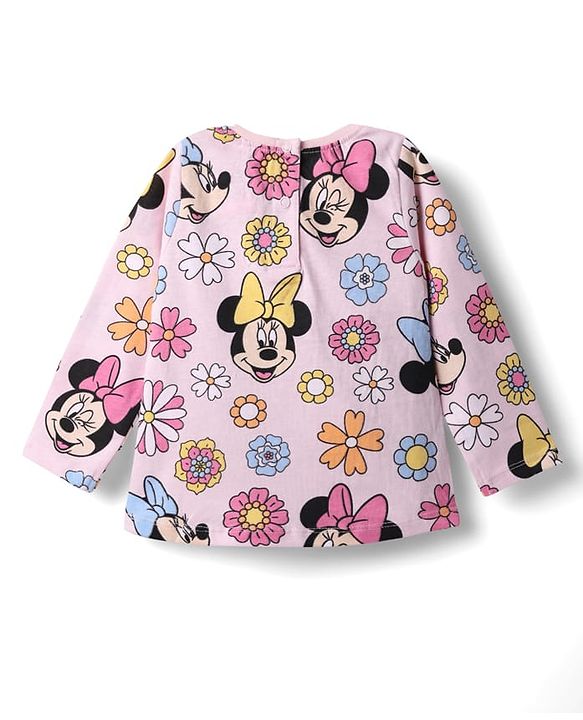 Babyhug Disney Single Jersey Knit Full Sleeves Co-ords Night Suit with Minnie Mouse Graphics - Pink