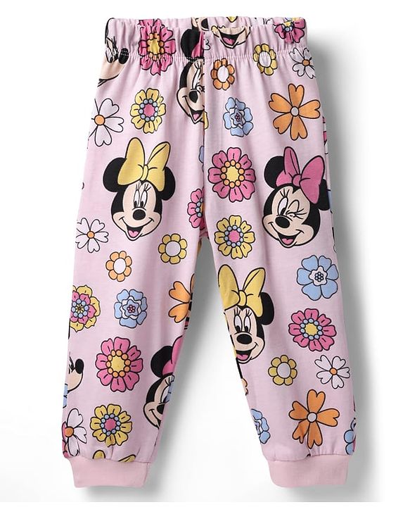 Babyhug Disney Single Jersey Knit Full Sleeves Co-ords Night Suit with Minnie Mouse Graphics - Pink