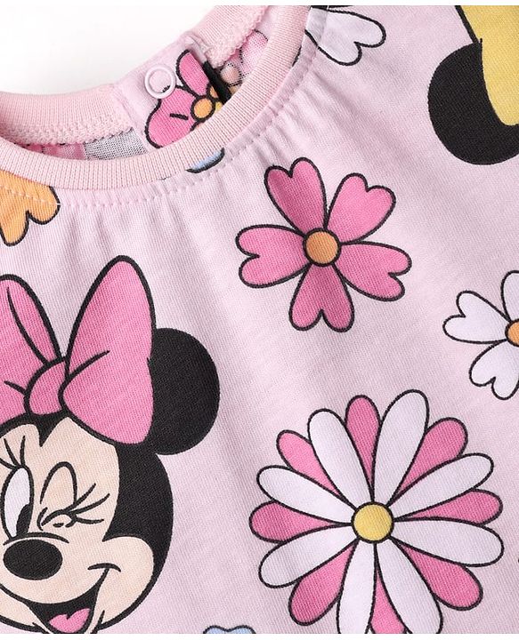 Babyhug Disney Single Jersey Knit Full Sleeves Co-ords Night Suit with Minnie Mouse Graphics - Pink