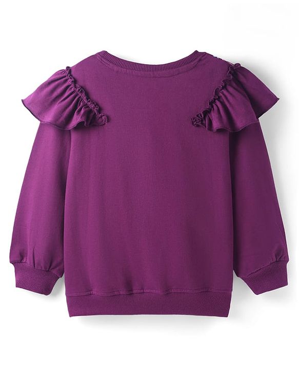 Pine Kids Cotton Knit Full Sleeves Sweatshirt With Floral Embroidery - Violet