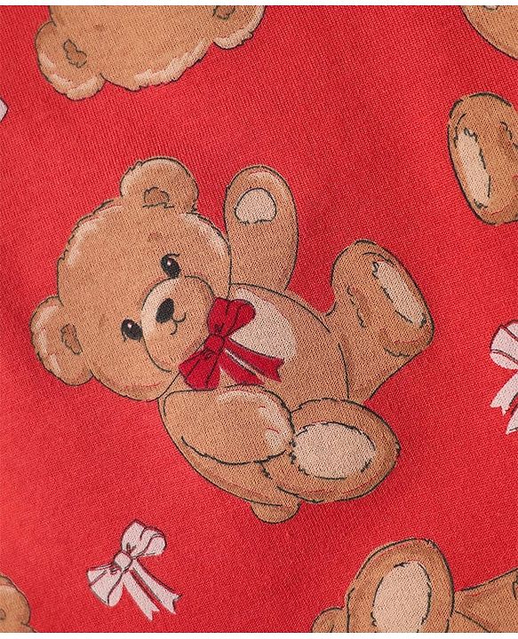 Babyhug Cotton Knit Half Sleeves Co-ords Shorts Night Suit with Bear Print - Red