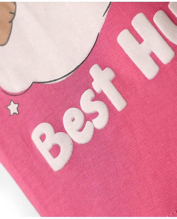 Babyhug Cotton Knit Half Sleeves Shorts Night Suit with Bear & Star Print - Pink