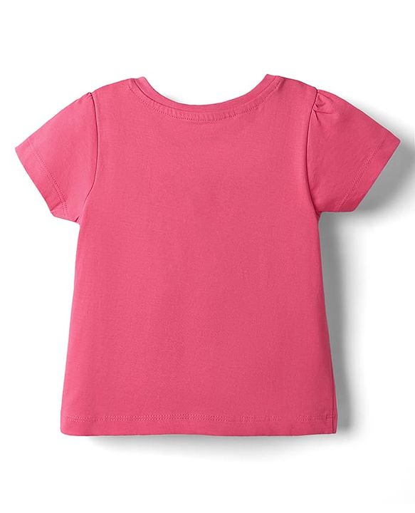 Babyhug Cotton Knit Half Sleeves Shorts Night Suit with Bear & Star Print - Pink