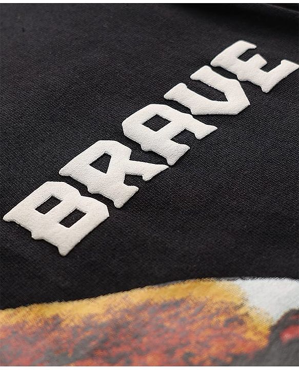 Pine Kids Cotton Knit Full Sleeves Hooded Sweatshirt With Tiger Print - Black